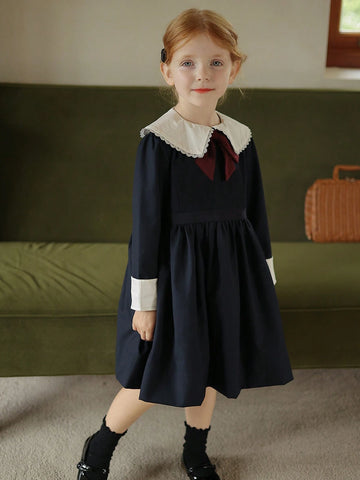 Young Girls Academy Style Dress, New Arrival Spring Niche Quality Bowknot Princess Dress
