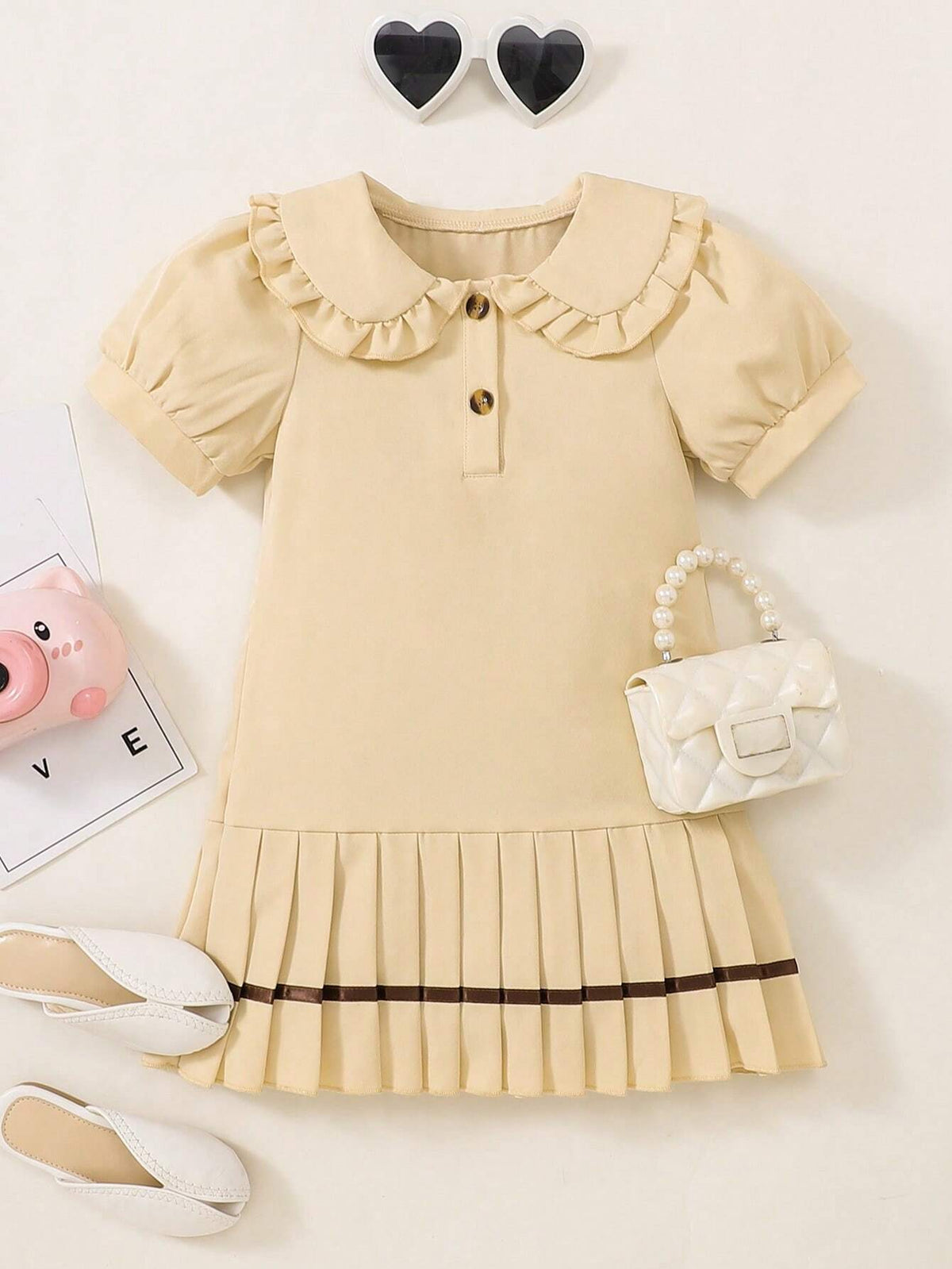 Young Girl's Academy Style Summer Dress With Pleated Hem And Chic Elements