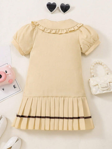 Young Girl's Academy Style Summer Dress With Pleated Hem And Chic Elements