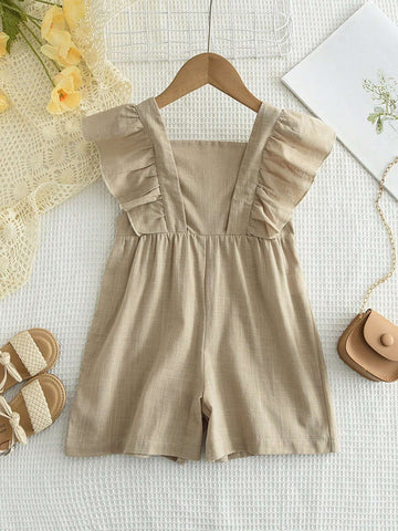 Young Girl's Adorable Cotton Sleeveless Romper Shorts With Ruffle Hem