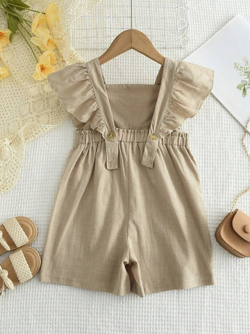 Young Girl's Adorable Cotton Sleeveless Romper Shorts With Ruffle Hem