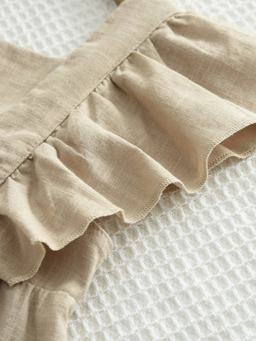 Young Girl's Adorable Cotton Sleeveless Romper Shorts With Ruffle Hem