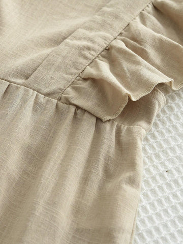 Young Girl's Adorable Cotton Sleeveless Romper Shorts With Ruffle Hem