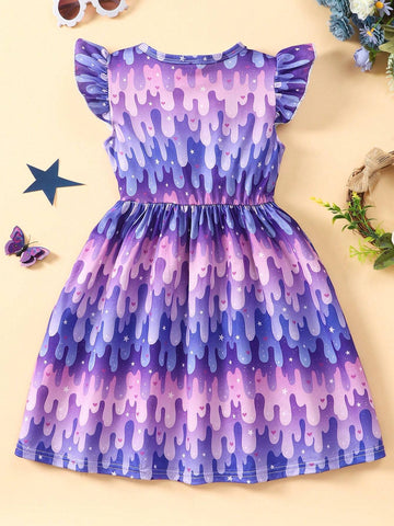 Young Girls' Allover Print Full Dress Cap Sleeve Dress