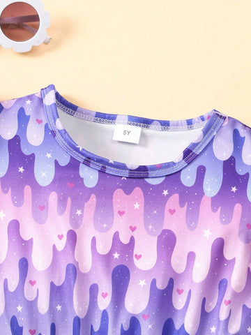 Young Girls' Allover Print Full Dress Cap Sleeve Dress