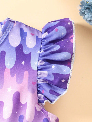 Young Girls' Allover Print Full Dress Cap Sleeve Dress