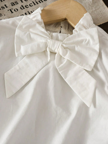 Young Girl's And Toddler Girl White Casual Detachable Bow Blouses Girls Autumn Clothes For Casual Everyday Wear