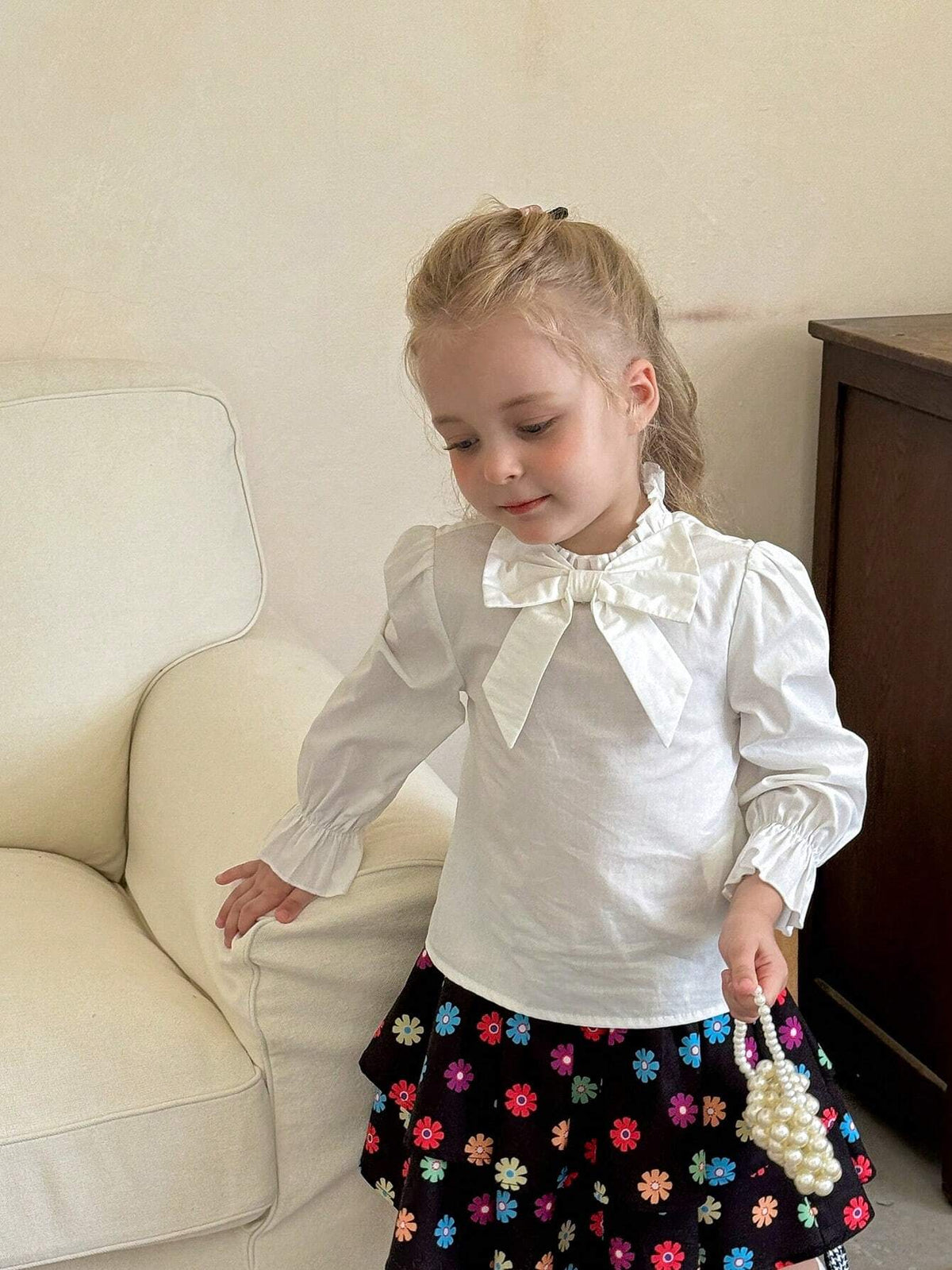 Young Girl's And Toddler Girl White Casual Detachable Bow Blouses Girls Autumn Clothes For Casual Everyday Wear