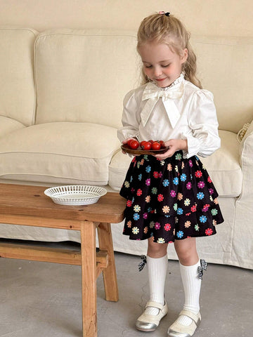 Young Girl's And Toddler Girl White Casual Detachable Bow Blouses Girls Autumn Clothes For Casual Everyday Wear