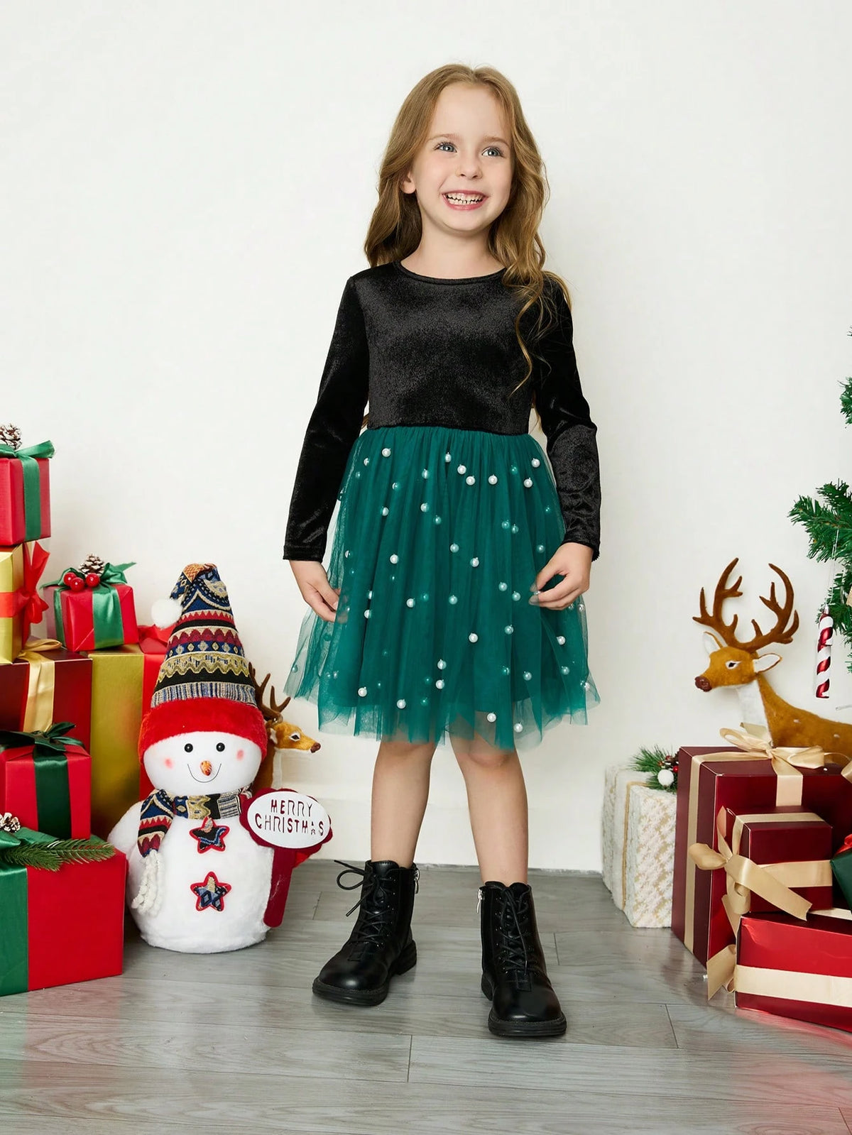 Young Girls And Toddler Girls Casual Matching Mother-Daughterl Young Girl And Young Girl Elegant Velvet Contrast Mesh Bow Decor Party Dress