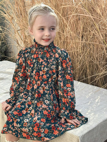 Young Girl Dusty Floral Print Flounce Sleeve Ruffle Hem Dress