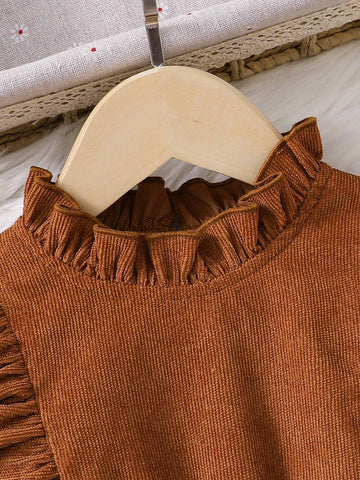 Young Girl's And Young Girl's Floral Patchwork Corduroy Dress, Suitable For Casual Everyday Wear, Autumn/Winter