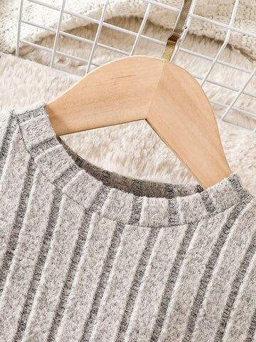 Young Girl's And Young Girl's Knit Cap Sleeve Ribbed Dress, Suitable For Casual Daily Wear, Autumn/Winter