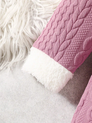 Young Girl's And Young Girl's Patchwork Fuzzy Textured Casual Dress, Autumn/Winter