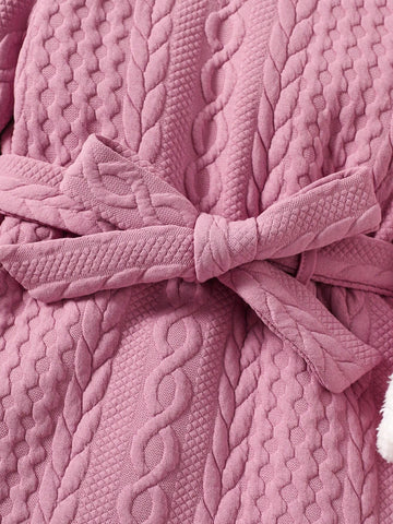 Young Girl's And Young Girl's Patchwork Fuzzy Textured Casual Dress, Autumn/Winter