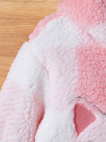 Young Girl's And Young Girl's Reversible Fleece Cat Embroidery Hooded Sweatshirt Dress, For Casual Everyday Wear, Autumn/Winter