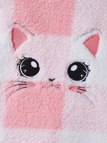 Young Girl's And Young Girl's Reversible Fleece Cat Embroidery Hooded Sweatshirt Dress, For Casual Everyday Wear, Autumn/Winter