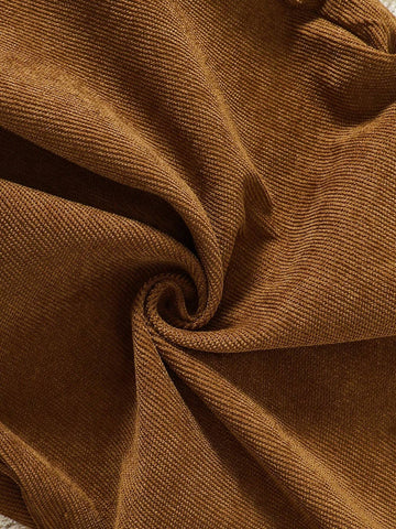 Young Girls Autumn/Winter Corduroy Ruffled Collar Buttoned Front Puff Sleeve Ruffle Hem Blouse