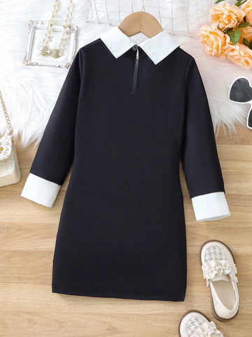 Young Girl's Autumn/Winter Fashion Sweet Bow Decor Mesh Patchwork Cartoon Print Dress