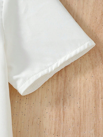 Young Girls' Back-To-School Season Printed Round-Neck Short Sleeve Asymmetrical Hem T-Shirt, Perfect For Vacation, Travel, Party In Summer