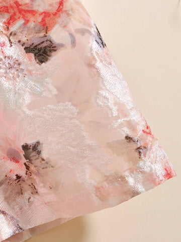 Young Girls" Back-To-School Season Sleeveless Ink Painting Printed Dress With Banded Waist, Mid-Length For Summer