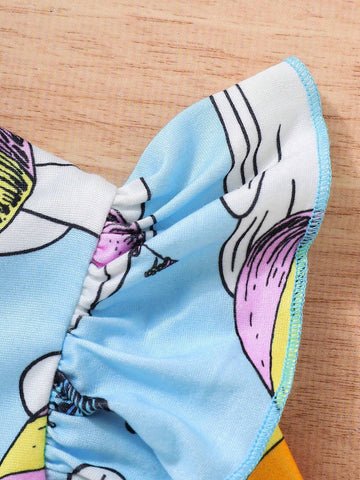 Young Girls Balloon Print Cap Sleeve Long Sleeve Dress, Suitable For Ages 4-7 Years