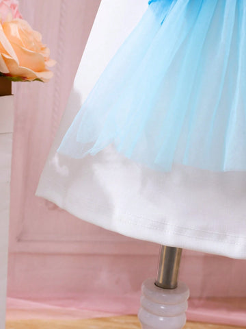 Young Girls' Birthday Party & Wedding Lace & Cartoon Print & Mesh Patchwork Cute Dress For Summer