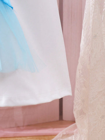 Young Girls' Birthday Party & Wedding Lace & Cartoon Print & Mesh Patchwork Cute Dress For Summer