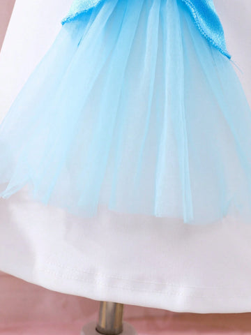 Young Girls' Birthday Party & Wedding Lace & Cartoon Print & Mesh Patchwork Cute Dress For Summer