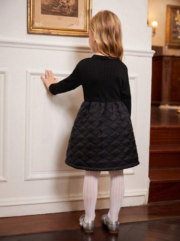 Young Girls Black Knit Quilted Dress