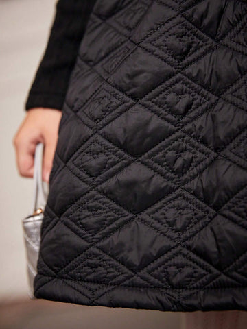 Young Girls Black Knit Quilted Dress