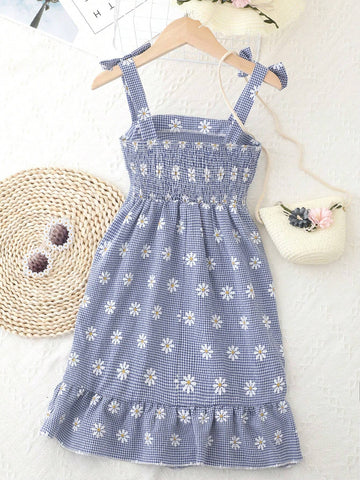 Young Girl's Blue Strappy Bodycon Casual Dress For Family Matching Outfits (4 Pieces Sold Separately)