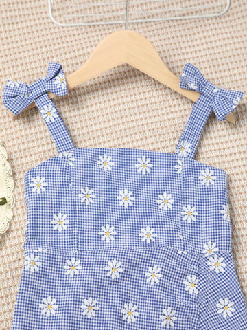 Young Girl's Blue Strappy Bodycon Casual Dress For Family Matching Outfits (4 Pieces Sold Separately)