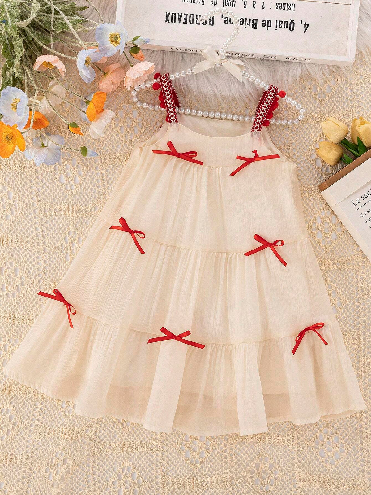 Young Girls Bowknot Spaghetti Strap Dress, Summer
