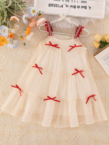Young Girls Bowknot Spaghetti Strap Dress, Summer