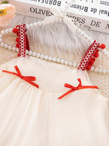 Young Girls Bowknot Spaghetti Strap Dress, Summer