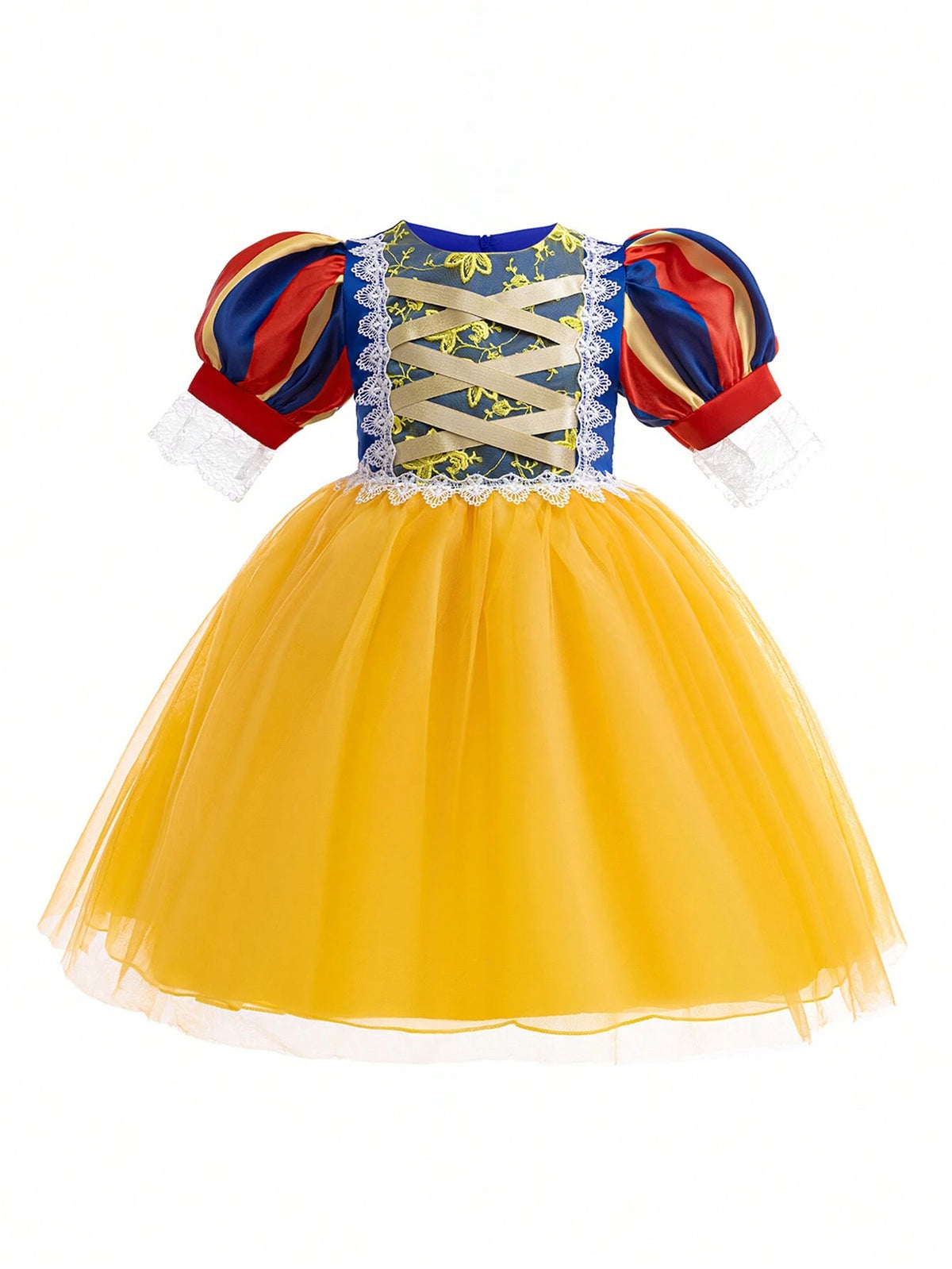 Young Girls' Bubble-Sleeved Mesh Glitter Princess Dress With Cape, Suitable For Cosplay Parties