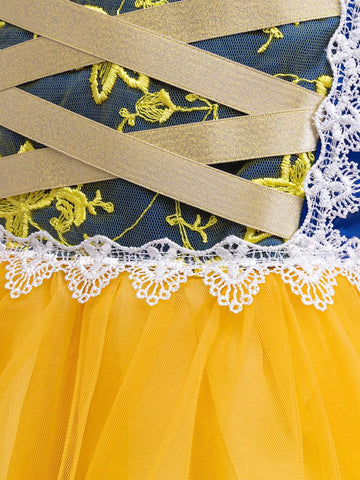 Young Girls' Bubble-Sleeved Mesh Glitter Princess Dress With Cape, Suitable For Cosplay Parties