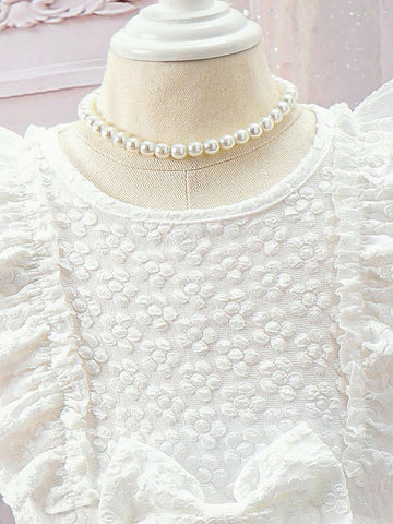 Young Girl's Butterfly Embroidery Mesh Tulle Dress With Ruffled Hem