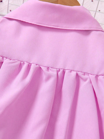 Young Girl's Butterfly Patch Button Front Puff Sleeve Dress