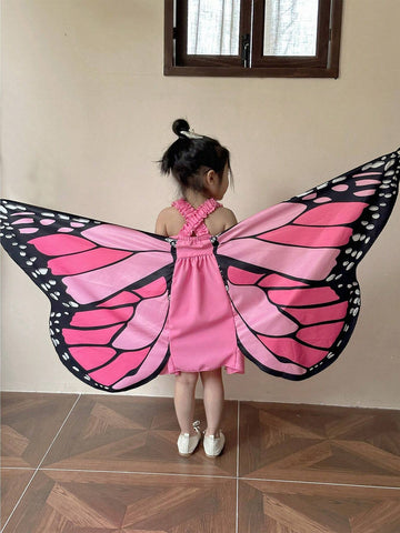 Young Girl's Butterfly Printed Pleated Strap Dress