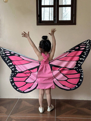 Young Girl's Butterfly Printed Pleated Strap Dress
