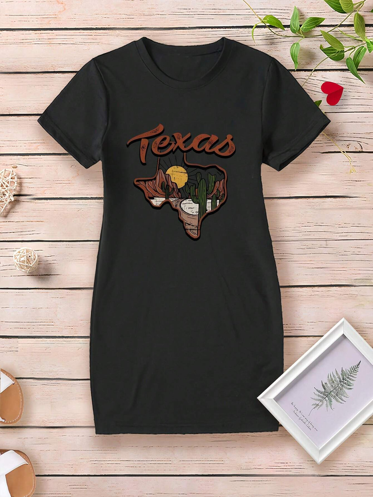 Young Girls' Cactus & Sun & English Letter Print Cool Dress For Spring And Summer
