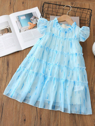 Young Girls' Cap Sleeve Lace Trim Casual Summer Dress