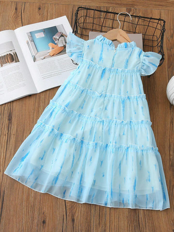Young Girls' Cap Sleeve Lace Trim Casual Summer Dress