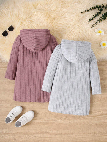 Young Girls Cartoon Cat Embroidered Hooded Long Sleeve Dress, Autumn/Winter