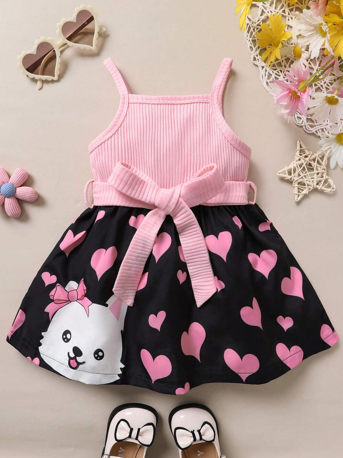 Young Girls' Cartoon Patterned Cami Dress