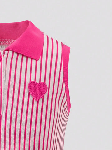 Young Girls' Casual/Commuting/College Striped Polo Collar Sleeveless Dress