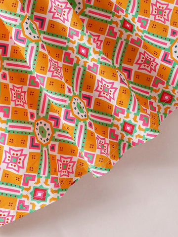 Young Girls' Casual And Comfortable Printed Asymmetric Dress With Patchwork And Ruffled Hem, Perfect For Summer Vacation