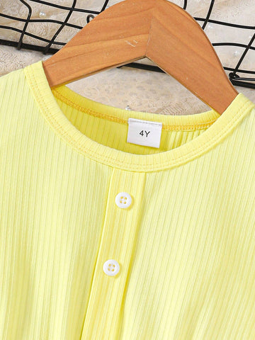 Young Girl's Casual And Elegant Sunflower Printed Dress With Ruffle Hemline, Button Belt, Spring/Summer